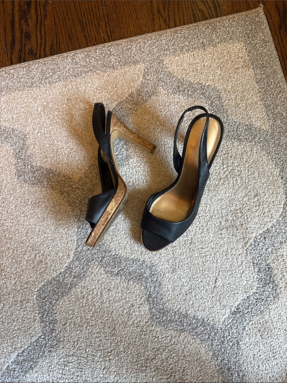 Fiona Black Slingback High Heel Sandals with cork Insole size 8 1/2